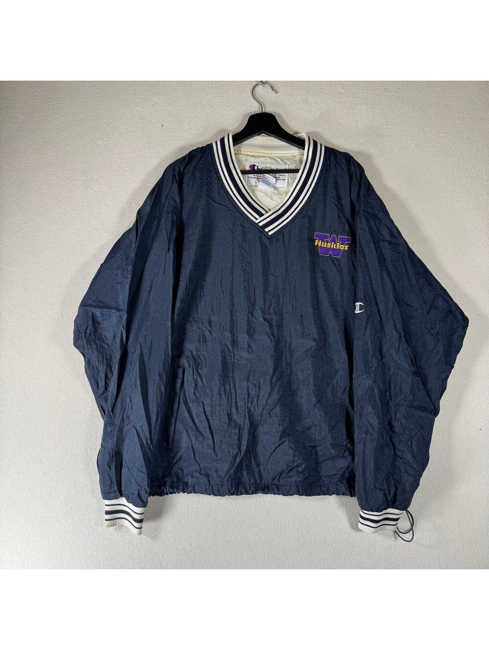 Vintage Champion UW Huskies Navy Pullover Windbreaker Jacket Large